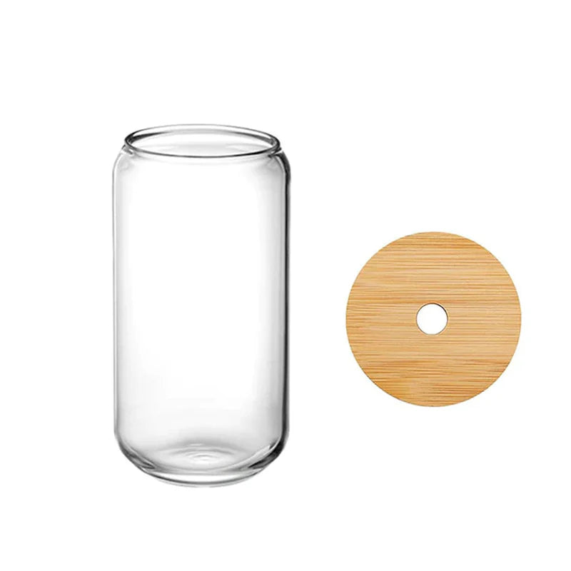 Set of 4 Reusable 470ml Glass Beer Mugs with Straws and Wooden Lids, Includes Straw Brush for Iced Coffee and Juice
