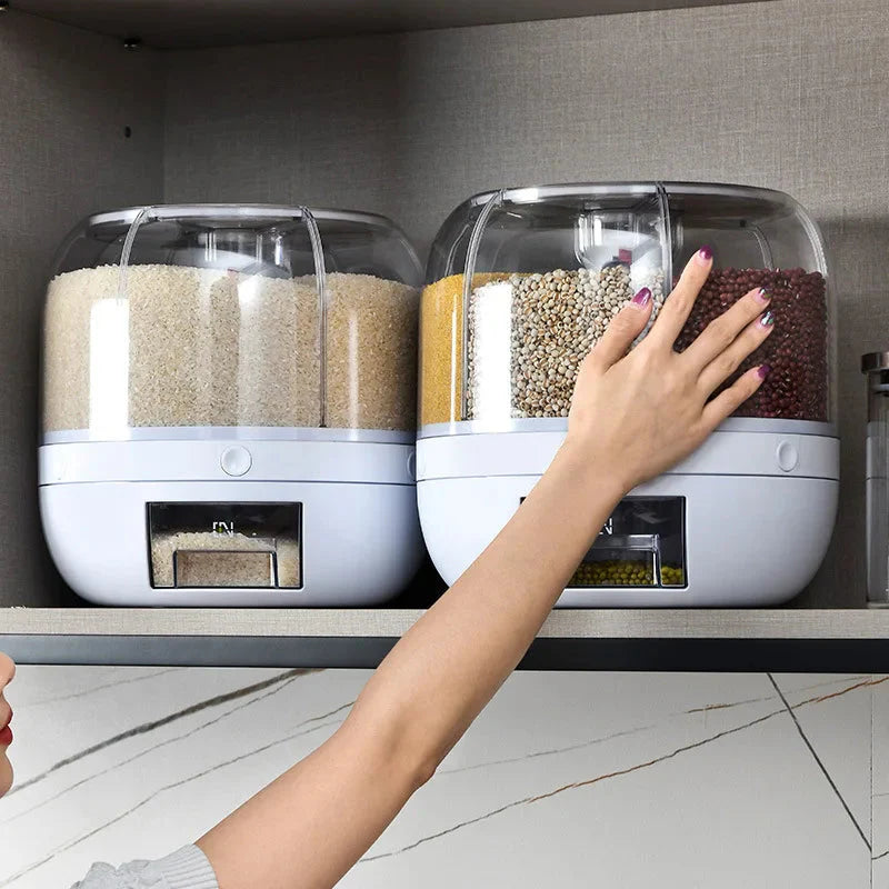360 Degree Rotating Rice Dispenser Sealed Dry Cereal Grain Bucket Moisture Proof Kitchen Food Container Storage Box