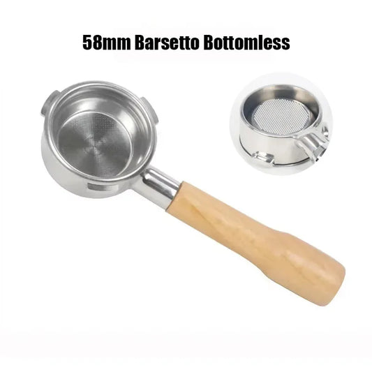 58MM 3 Ear Portafilter Bottomless Filter for Barsetto Coffee Machine Stainless Steel Stand Wood Bottomless Handle Accessories