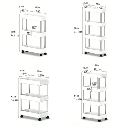 3/4 Tier Movable Gap Storage Rack Rolling Utility Cart Storage Shelf Kitchen Bathroom Slim Slide Organizer Shelf Livingroom